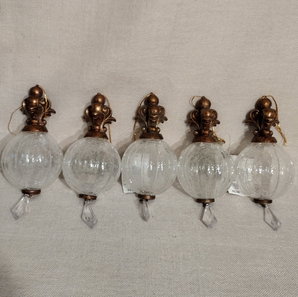 Kirkland's Elegant Crackled Glass Gold Ornate Finale Ornaments (Set of 5)